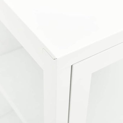 White Sideboard, Powder-Coated Steel Buffet Cabinet, 41.3 x 13.8 27.6 Inch Modern Storage Furniture with Adjustable Shelves for Living Room, Kitchen, Office Dining Storage