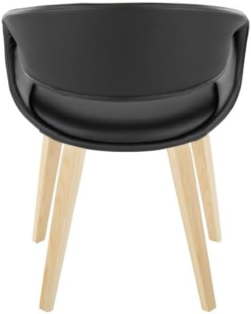 Upholstered Faux Leather Dining Chairs Set of 2, Kitchen Island Chairs with Black Padded Seat and Natural Bent Wood Legs for Dining Room Living Room