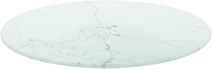 15.7" White Round Tempered Glass Tabletop, Marble Finish Thin Durable Small Table Top for Patio, Kitchen Island, RV Coffee Stand, No Assembly