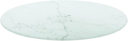 15.7" White Round Tempered Glass Tabletop, Marble Finish Thin Durable Small Table Top for Patio, Kitchen Island, RV Coffee Stand, No Assembly