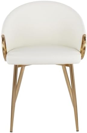 Dining Chair with Gold Metal Frame, White Faux Leather Upholstered Padded Seat and Backrest for Kitchen Island Living Room Accent Chair