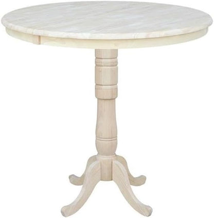 IC INTERNATIONAL CONCEPTS 36" Round Top Pedestal Table with 12" Leaf - Dining Counter or Bar Height