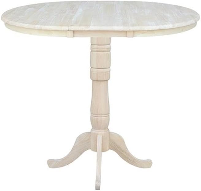 IC INTERNATIONAL CONCEPTS 36" Round Top Pedestal Table with 12" Leaf - Dining Counter or Bar Height