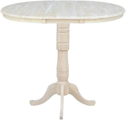 IC INTERNATIONAL CONCEPTS 36" Round Top Pedestal Table with 12" Leaf - Dining Counter or Bar Height