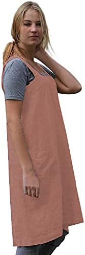 Larmliss Women's Pinafore Square Apron Baking Cooking Gardening Works Cross Back Cotton/Linen Blend Dress with 2 Pockets