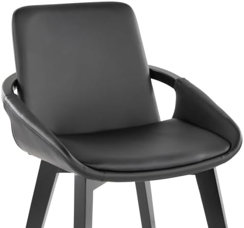 Mid Century Modern Chair with Black Bamboo Frame, Black Faux Leather Upholstered Foam Padded Seat and Backrest for Kitchen Island Dining Room Accent Chair