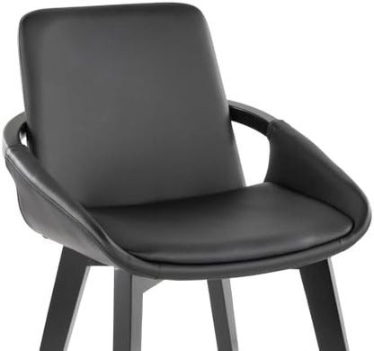 Mid Century Modern Chair with Black Bamboo Frame, Black Faux Leather Upholstered Foam Padded Seat and Backrest for Kitchen Island Dining Room Accent Chair