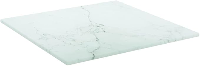 Small White Tempered Glass Tabletop 11.8 x 11.8 in Marble Look Durable Coffee Side Replacement Square Surface for Living Room Bedroom Office Compact Space
