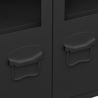 Black Metal & Glass Sideboard 41.3"x13.8"x24.4" Matte Industrial Liquor Cabinet Buffet Storage for Living Room, Dining Area, Kitchen Coffee Bar & Home