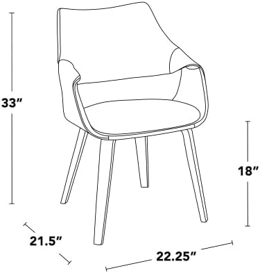 Faux Leather Dining Chairs Set of 2, Kitchen Island Chairs with White Padded Seat and Walnut Bent Wood Legs for Dining Room Living Room Restaurant