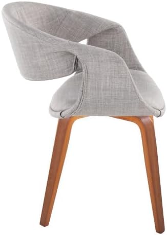 Upholstered Dining Chairs Set of 2, Kitchen Island Chairs with Grey Fabric Seat and Walnut Bent Wood Legs for Dining Room Living Room Restaurant