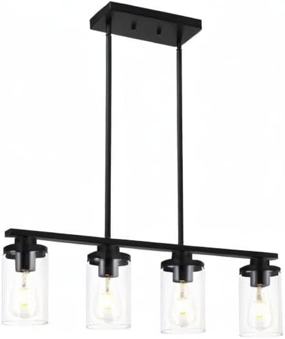 Kitchen Island Pendant Light,4-Light Dining Room Light Fixtures Over Table Vintage Black Flush Mount Ceiling Hanging Lighting with Glass Shade for Kitchen Island Dining Living Room