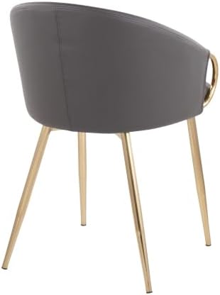 Dining Chair with Gold Metal Frame, Grey Faux Leather Upholstered Padded Seat and Backrest for Kitchen Island Living Room Accent Chair
