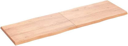 Solid Oak Live Edge Table Top 63x19.7x1.6 in Beige Varnished Wood Countertop for Dining Room Home Office Modern Rustic Design Easy Assembly