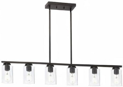 TODOLUZ 6-Light Kitchen Island Lighting Fixtures, Clear Glass Farmhouse Pendant Lights Hanging Chandelier in Oil Rubbed Bronze for Dining Room Table Cafe Bar