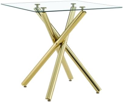 Donext Modern Tempered Glass Top Bar Table, Electroplated Metal Cross Leg Pub Table, Sturdy Kitchen Island Table for Home Bar Living Room,Gold