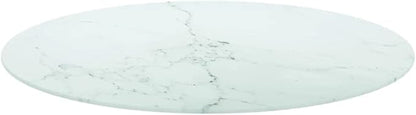 31.5 in Round White Marble Tempered Glass Table Top Modern Dining Kitchen Work Surface Easy-Clean Indoor Outdoor Small Space Solution for Living Room Dining Area