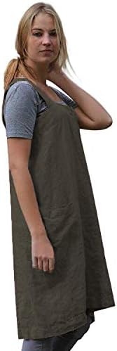 Larmliss Women's Pinafore Square Apron Baking Cooking Gardening Works Cross Back Cotton/Linen Blend Dress with 2 Pockets