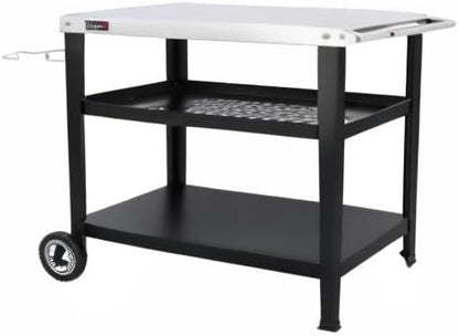 Royal Gourmet PC3404S Rolling Dining Table with Trash Bag Holder, Outdoor Garden Patio BBQ Kitchen Food Prep Table Cart, 34"L x 20"W Stainless Steel Tabletop, Silver & Black
