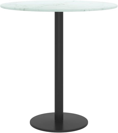 15.7" White Round Tempered Glass Tabletop, Marble Finish Thin Durable Small Table Top for Patio, Kitchen Island, RV Coffee Stand, No Assembly