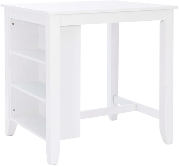 BOWERY HILL Wood Counter Height Wood Space Saving Table 3 Shelves in White Paint, 36" L x 30" D x 36" H