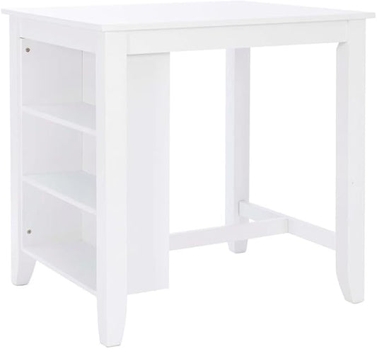 BOWERY HILL Wood Counter Height Wood Space Saving Table 3 Shelves in White Paint, 36" L x 30" D x 36" H