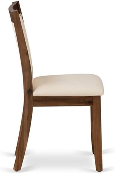 East West Furniture MZCNT32 Monza Parson Chairs - Light Beige Linen Fabric Upholstered Dining Chairs, Set of 2, Antique Walnut