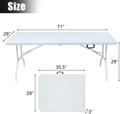 Measurement chart of a folding table with dimensions labeled.