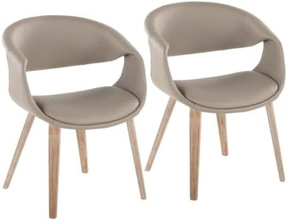 Two beige chairs with wooden legs on a white background