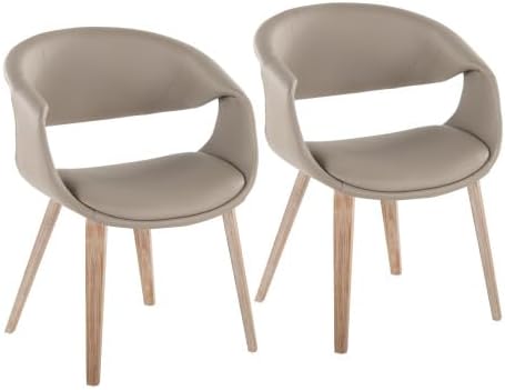 Two beige chairs with wooden legs on a white background