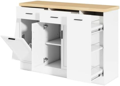 Bellemave Sideboard Buffet Cabinet with Drawers & Adjustable Shelves, Modern Kitchen Pantry with Tilt Out Trash Can, Coffee Bar Station with 3-Tier Pull-Out Rack for Dining Room, Kitchen (White/58)