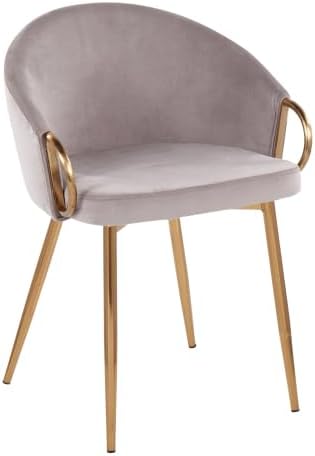 Dining Chair with Gold Metal Frame, Silver Velvet Upholstered Padded Seat and Backrest for Kitchen Island Living Room Accent Chair
