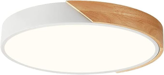 Vikaey Modern Dimmable Wood Ceiling Light, Minimalist LED 5CCT 2700K-6000K Flush Mount Ceiling Light Fixture, Round Lighting Lamp for Bedroom Living Room Dining Room Laundry, White, 15.8"