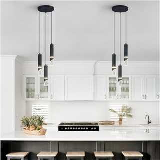 Modern kitchen with pendant lights and white cabinets