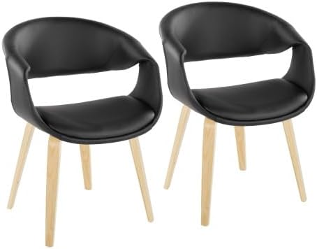 Upholstered Faux Leather Dining Chairs Set of 2, Kitchen Island Chairs with Black Padded Seat and Natural Bent Wood Legs for Dining Room Living Room