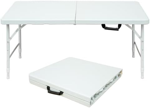 GlowSol Folding Table 4FT, Heavy Duty Portable Plastic Folding Table with Handle, Anti-Slip Feet, Waterproof, Easy to Clean, 300LBS Capacity, Foldable for Indoor Outdoor Use, White