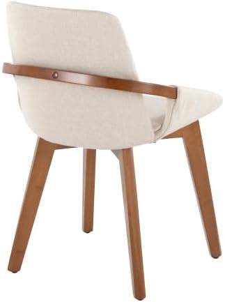 Mid Century Modern Chair with Walnut Bamboo Frame, Cream Fabric Upholstered Foam Padded Seat and Backrest for Kitchen Island Dining Room Accent Chair