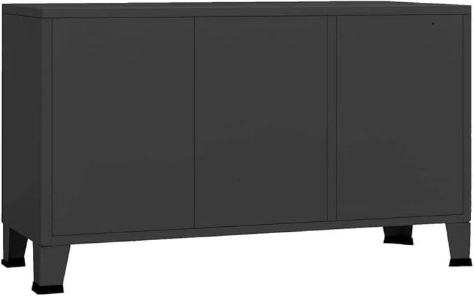 Black Metal & Glass Sideboard 41.3"x13.8"x24.4" Matte Industrial Liquor Cabinet Buffet Storage for Living Room, Dining Area, Kitchen Coffee Bar & Home