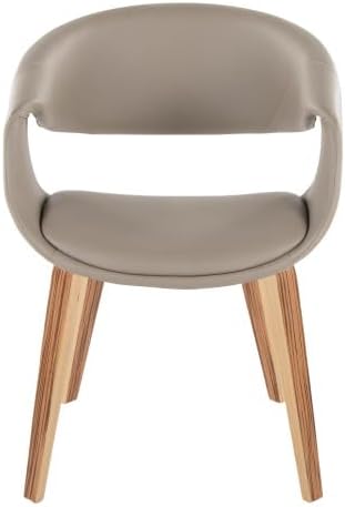 Upholstered Faux Leather Dining Chairs Set of 2, Kitchen Island Chairs with Light Grey Padded Seat and Zebra Wood Bent Wood Legs for Dining Room Living Room