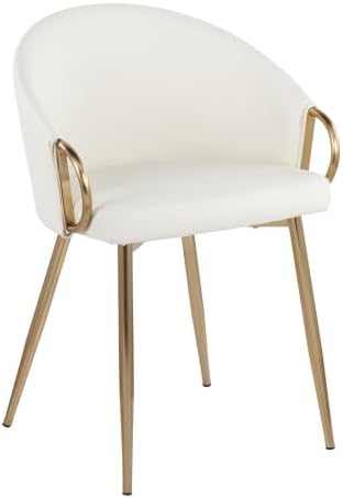 Dining Chair with Gold Metal Frame, White Faux Leather Upholstered Padded Seat and Backrest for Kitchen Island Living Room Accent Chair
