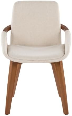 Mid Century Modern Chair with Walnut Bamboo Frame, Cream Fabric Upholstered Foam Padded Seat and Backrest for Kitchen Island Dining Room Accent Chair