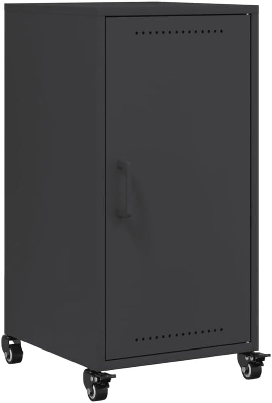 Black Cold-Rolled Steel Sideboard, Compact Rectangular Buffet Cabinet with Sliding Doors, 15.4" Deep, Modern Storage for Living Room, Kitchen, Coffee Station Dining Storage