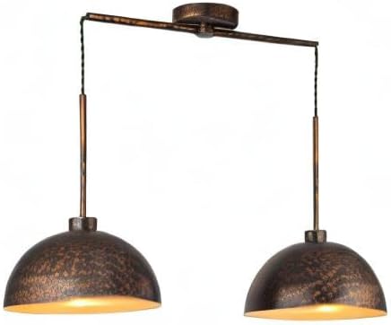 Double pendant light fixture with rustic metal design on a white background