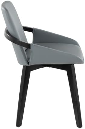 Mid Century Modern Chair with Black Bamboo Frame, Grey Faux Leather Upholstered Foam Padded Seat and Backrest for Kitchen Island Dining Room Accent Chair