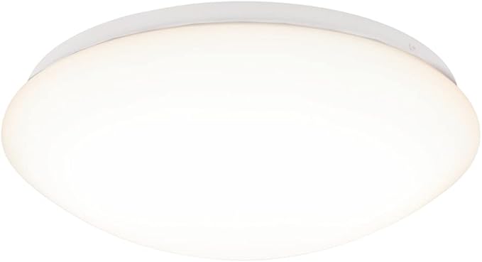 Round ceiling light fixture with white finish on a white background