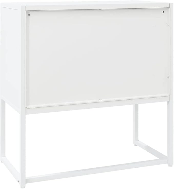 Modern White Steel Sideboard Buffet Cabinet 13.8 x 29.5 x 29.5 in, Lacquered Metal Storage Credenza with Adjustable Levelers, Sturdy Kitchen Pantry for Living Room Dining Nook