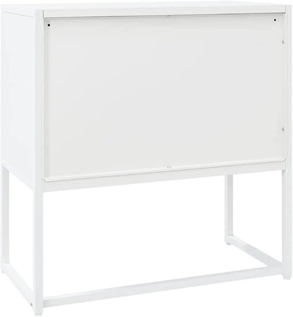 White Steel Sideboard, Rectangular Modern Buffet Cabinet, Lacquered Finish, 2-Door Storage, Adjustable Levelers, for Living Room, Dining Room Kitchen Furniture