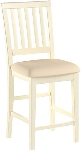 East West Furniture VNS-WHI-C Vernon Counter Height Stool - Linen Fabric Pub Height Wooden Chairs, Set of 2, Buttermilk Finish