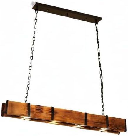 Farmhouse Wooden Light Fixtures Kitchen Island Pendant Lamp Retro Wood and Metal Hanging Light for Living Dining Room Bar Cafe, 4 Lights, 39.4X 3.1x 3.7in