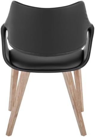 Faux Leather Dining Chairs Set of 2, Kitchen Island Chairs with Black Padded Seat and Whitewashed Bent Wood Legs for Dining Room Living Room Restaurant